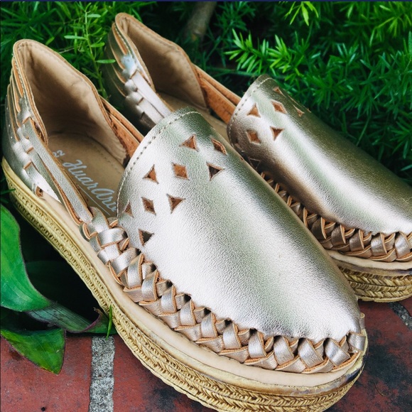 Braided Leather Sandals Rose Gold Platforms Mexico - Picture 5 of 5